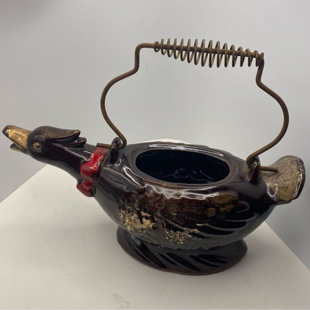 Vintage Japanese Redware Duck Kettle Teapot – Mid-Century Figural Ceramic